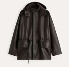 Mens STUDIO NICHOLSON ZARA 100% Leather Parka Coat LARGE  Brown Jacket Hood