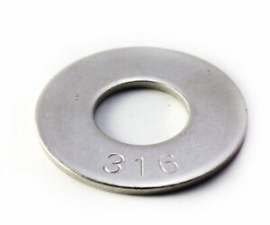 Flat Washer 316 Stainless Steel, choose size (#10, 1/4, 5/16, 3/8, 1/2)