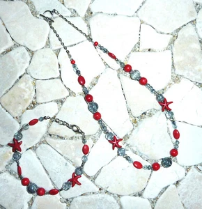 ★ cadena corta ★ collar ★ pulsera ★ rojo y gris ★ - Imagen 1 de 1