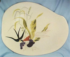 Red Wing Capistrano Platter Swallow Grapes Serving Asymmetrical Hand Paint MCM - Picture 1 of 6