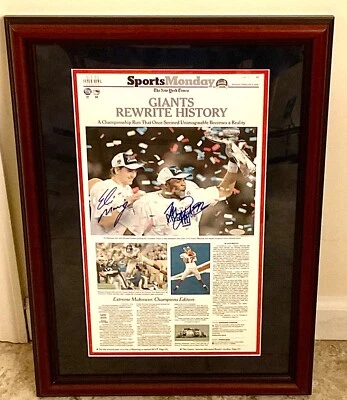 NY Giants SB 42 Eli Manning & Michael Strahan Signed  New York Times Steiner Coa - Image 1 of 4