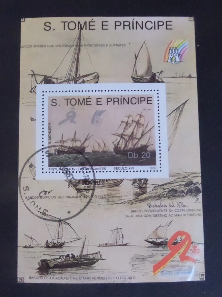 St Thomas & Prince Island 1989 sailing ship MS miniature sheet CTO used as photo - Image 1 of 1