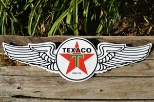Texaco Wings Logo Embossed Tin Sign - Aviation Fuel - Gasoline - Gas & Motor Oil - Picture 1 of 6