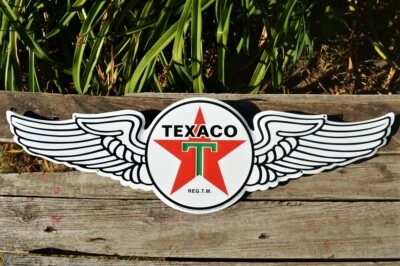 Texaco Wings Logo Embossed Tin Sign - Aviation Fuel - Gasoline - Gas & Motor Oil - Image 1 of 4