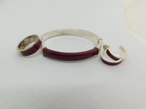 *LADIES MILOR 925, MAROON ENAMEL, BRACELET, EARRING AND RING SET #W401 - Picture 1 of 12