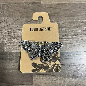 3.5" PEWTER BUTTERFLY RHINESTONE METAL HAIR BARRETTE HAIR ACCESSORY CLIP - Picture 1 of 2