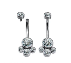14G Internally Threaded Bezel Set Cluster Clear CZ Steel Naval Belly Button Ring - Picture 1 of 1
