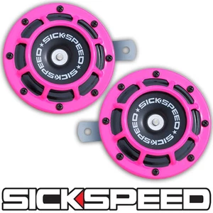 SICKSPEED 2PC PINK SUPER LOUD COMPACT ELECTRIC BLAST TONE HORN CAR SUV 12V P26 - Bild 1 von 1
