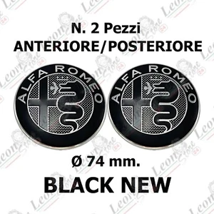 N. 2 pz Stemma anteriore posteriore 74 mm per Alfa Romeo Nero New fregio emblema - Foto 1 di 4