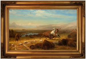 Bierstadt The Last of the Buffalo 1888 Wood Framed Canvas Print Repro 12x20 - Picture 1 of 16