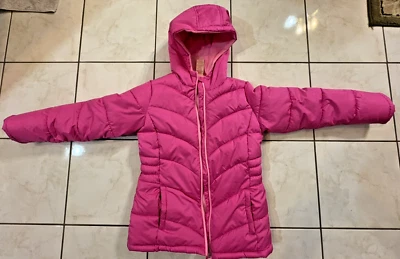Faded Glory Girls Hooded Puffer Jacket Coat, Size LG (10-12), Pink, Pre-Owned - Image 1 of 4