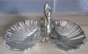 LBC M2/ DOUBLE COUPELLE COQUILLE SAINT JACQUES CYGNE METAL ARGENTE 25CM - Picture 1 of 5