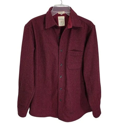 Fossil Wool Blend Button Down Shirt Jacket Mens Medium Maroon Classic Fit - Image 1 of 4