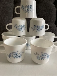 Set of 8 Corning Ware Corelle Pyrex Colonial Mist Cups Mugs White Blue Flowers - Picture 1 of 5