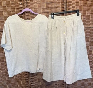 Vintage Flax Women's 2 Piece Skirt and Top Set 100% Linen Striped Size Small - Picture 1 of 17