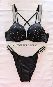 Victorias Secret 2pc Swim Rhinestone 34C SHINE STRAP/MED. Double Strap BRAZILIAN - Picture 1 of 20