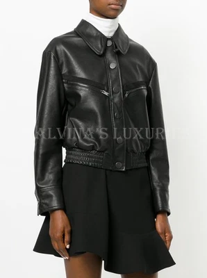 STELLA MCCARTNEY JACKET BLACK FAUX LEATHER BOMBER $2,107 sz IT 46 US 10 - Image 1 of 4