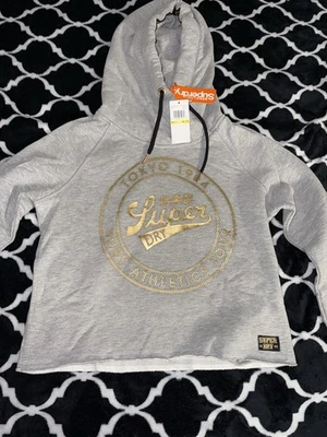 Sudadera con capucha para mujer Ace Metallic Gold Cropped de Superdry talla 8 gris nueva con etiquetas Foto 1 de 4