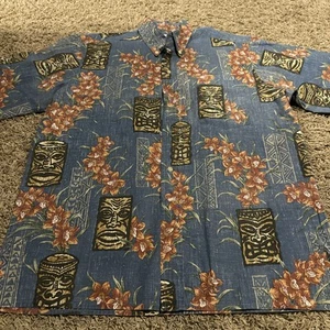 Vintage Reyn Spooner Hawaiian Traditionals Short Sleeve Shirt Tiki Head Medium - Picture 1 of 4