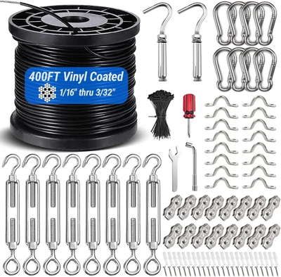 Kit colgante de luz de cadena con cuerda de alambre de acero inoxidable 304 recubierta de vinilo de 400 pies,  Foto 1 de 4