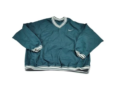 Pullover cortavientos vintage años 90 para hombre Nike verde oscuro blanco a rayas talla XL (M) Foto 1 de 4