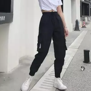 Hot Big Pockets Cargo Pants Women High Waist Loose Streetwear Baggy Tactical Tro - Picture 1 of 15