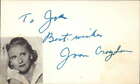 Joan Croyden D.1985 Actress Signed 3" x 5" Index Card