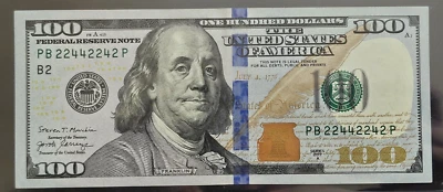 "Rare Repeater" Series 2017 A $100 Dollar Bill- Serial Number Serial # 22442242 - Image 1 of 4