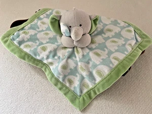 Carters Baby Lovey Elephant Blue and Green Sewn Eyes Security Blanket 14" x 14" - Picture 1 of 9