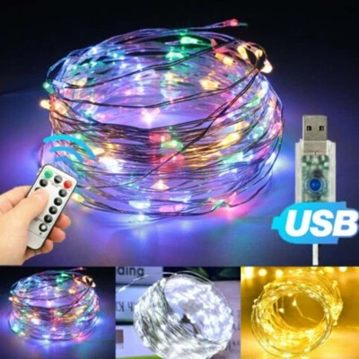 5-20M 50/100/200LED Copper Wire Party USB Twinkle LED String Fairy Lights Remote - Image 1 of 4