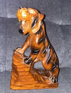 Vintage Mid Century Hand Carved Wooden Tiger Sculpture Korea - Picture 1 of 5