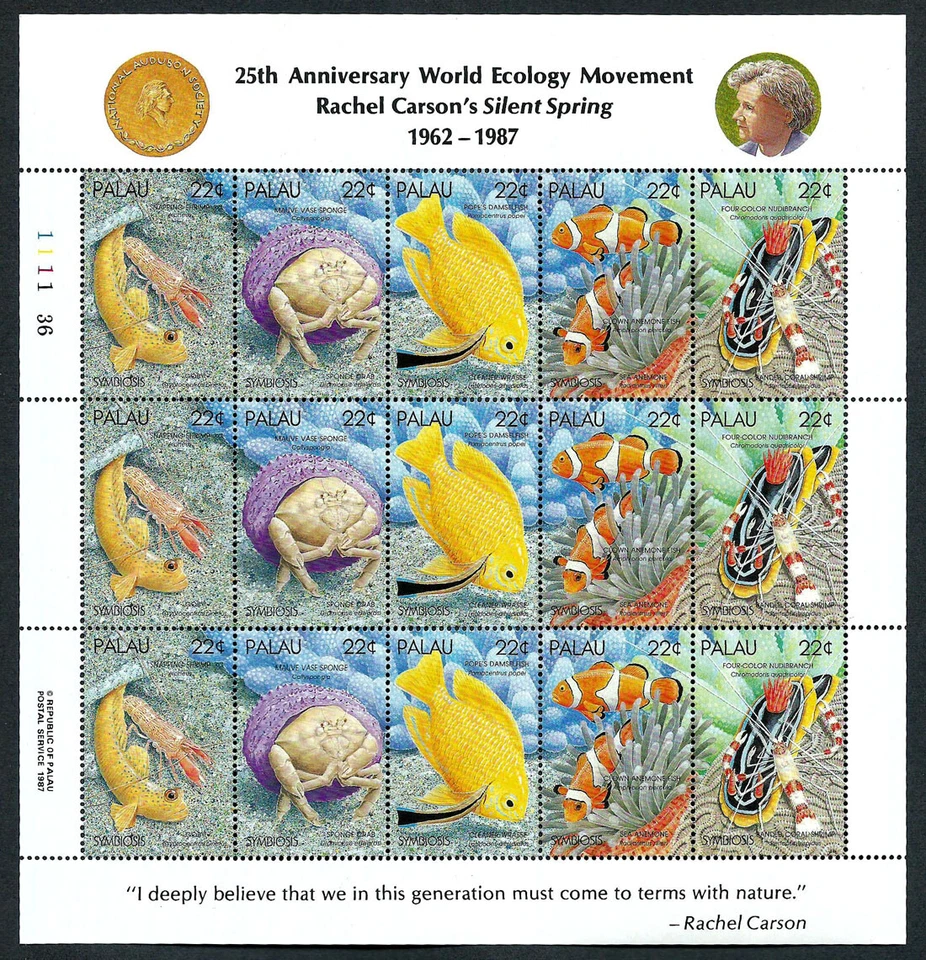 PALAU, SCOTT # 178-182 (182A), COMPLETE SHEET OF SNAPPING SHRIMP, ECOLOGY, MNH - Image 1 of 1