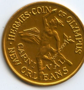 .Mardi Gras Doubloon Hermes Coin of Olympus 2012 Aluminum Gold - Picture 1 of 2