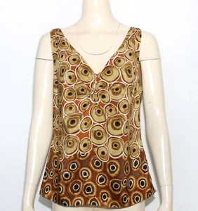 Worth Terracotta Black Dot 100% Silk Sleeveless Blouse Tank Lined V Neck Sz 12 - Picture 1 of 5