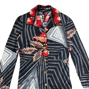 70s vintage geometric print wool blouse Faber futurist art pattern Italy - Picture 1 of 10