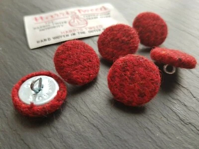 Red Harris Tweed Pure Wool Hand Covered Buttons 19, 23, 25 or 31mm in packs - Image 1 of 4