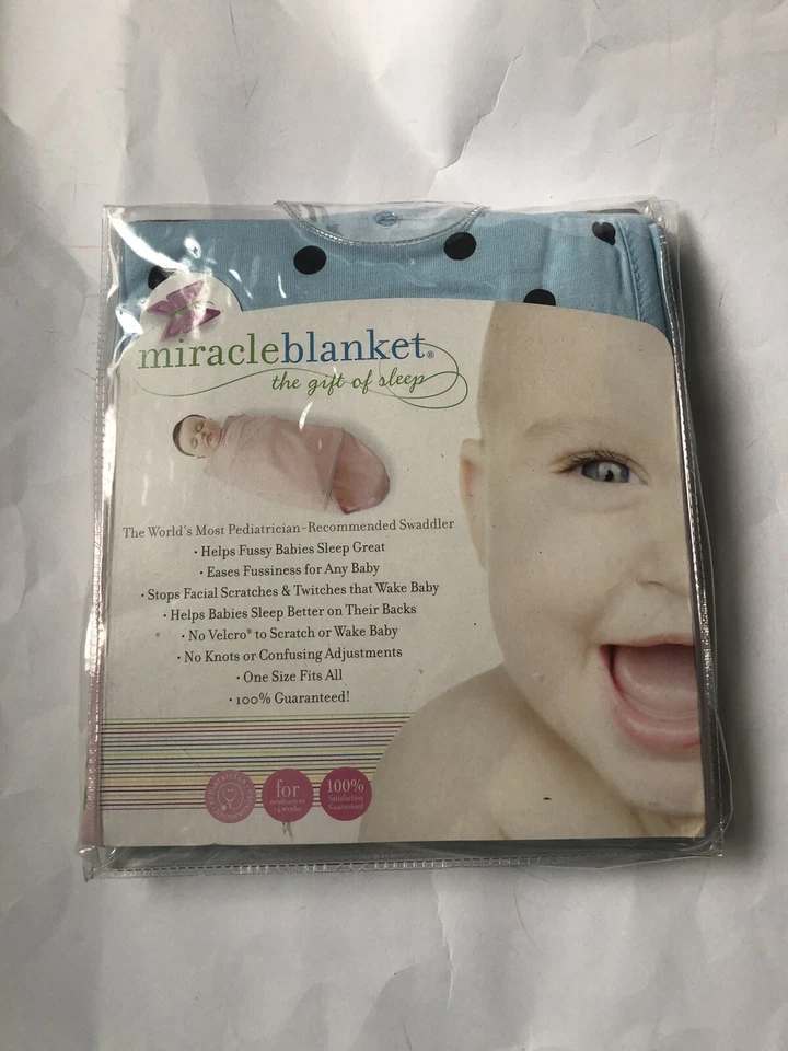 Miracle Blanket Swaddler 婴儿蓝色带深棕色圆点棉质襁褓 — 第 1/2 张图片