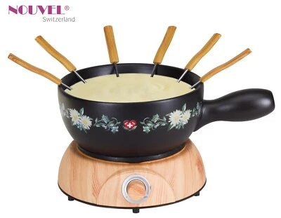 Elektro Käsefondueset 6 Pers. Nouvel Swiss Wood CH-Blumenwiese limited Edition