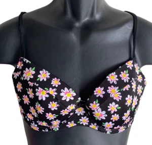 Womens Black Floral Bra With Adjustable Straps & Hook Closure - Picture 1 of 9