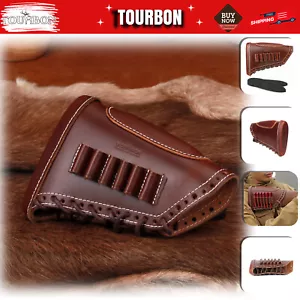 TOURBON Hunting Leather Recoil Pad Rifle Cheek Rest Gun Ammo Holder Stock Cover - Picture 1 of 24