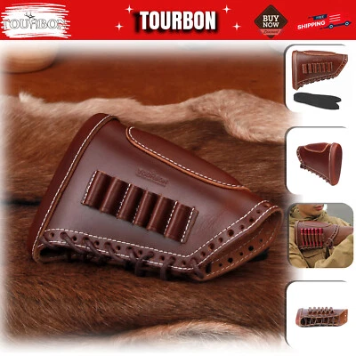 TOURBON Hunting Leather Recoil Pad Rifle Cheek Rest Gun Ammo Holder Stock Cover