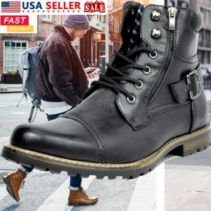 US Men's Combat Motocycle Boots Lace-Up Riding Military Party Dress Shoes 6.5-15 - Picture 1 of 46