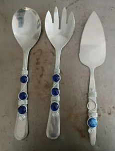 Servidor de pasteles y cuchillo artesanal art deco de acero inoxidable para servir ensaladas - Imagen 1 de 12