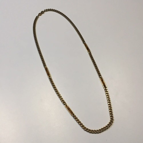 Collana Vintage Givenchy Placca Oro 18k Maglia Cubana Catena Occhio di Tigre Pesante 35”