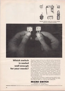Honeywell MICRO SWITCH Sigillato Opzioni Interruttore Stampa Pubblicità 1967 - Foto 1 di 5