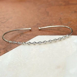 Estate 14KT White Gold Bezel Lab-Created Diamond Oval Thin Bangle Cuff Bracelet - Picture 1 of 6