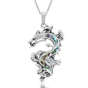 Legendary Chinese Dragon Abalone Inlaid Sterling Silver Necklace - Picture 1 of 6