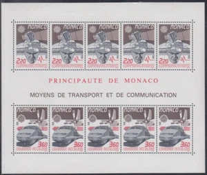 MONACO Sc # 1624a CPL MNH HOJA de 5 JUEGOS, EUROPA 1988, TRANSPORTE Y COMUNICACIÓN - Imagen 1 de 1