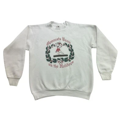 Vintage Christmas Sweatshirt Womens Large L White Gymnasts Beam on The Holidays - Image 1 of 4