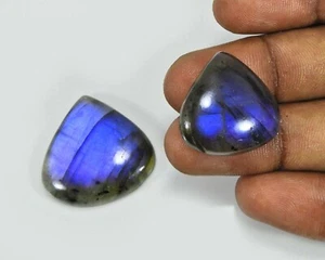 61 Carat 2 Pieces Natural Blue Labradorite Pear Shape Loose Gemstone Cabochon - Picture 1 of 3